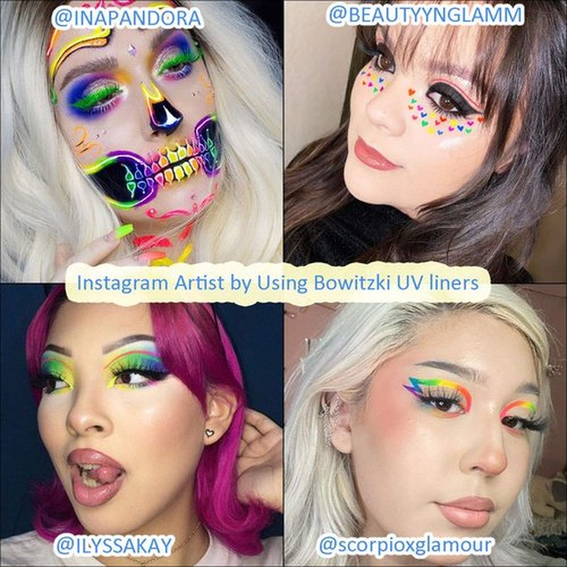 Bowitzki Face and Body Paint Split Cake 50g Body Painting Water Based Eyeliner Graphic Hydra Liner Makeup Glow Fluorescent Color Neon for Halloween Christmas Party Pride (UV rainbow)
