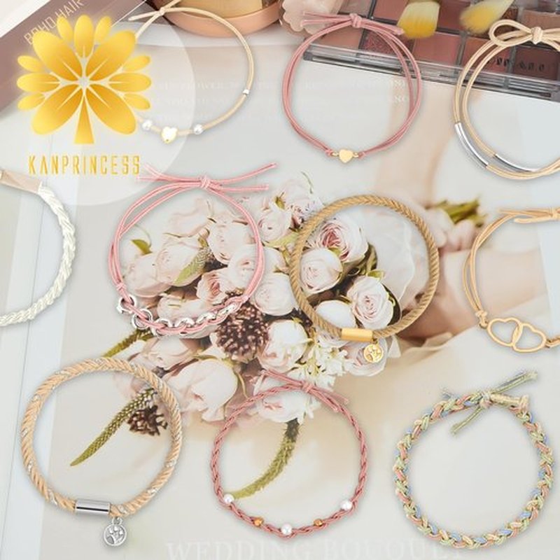 KANPRINCESS Hair Tie Bracelet, 10 Pcs Boho Hair Ties For Girls and Women, Elastic Hair Ties, Hair Bands For Ponytails, Ponytail Holder For Daily Life, Sport, Cooking, Working (Set 13)