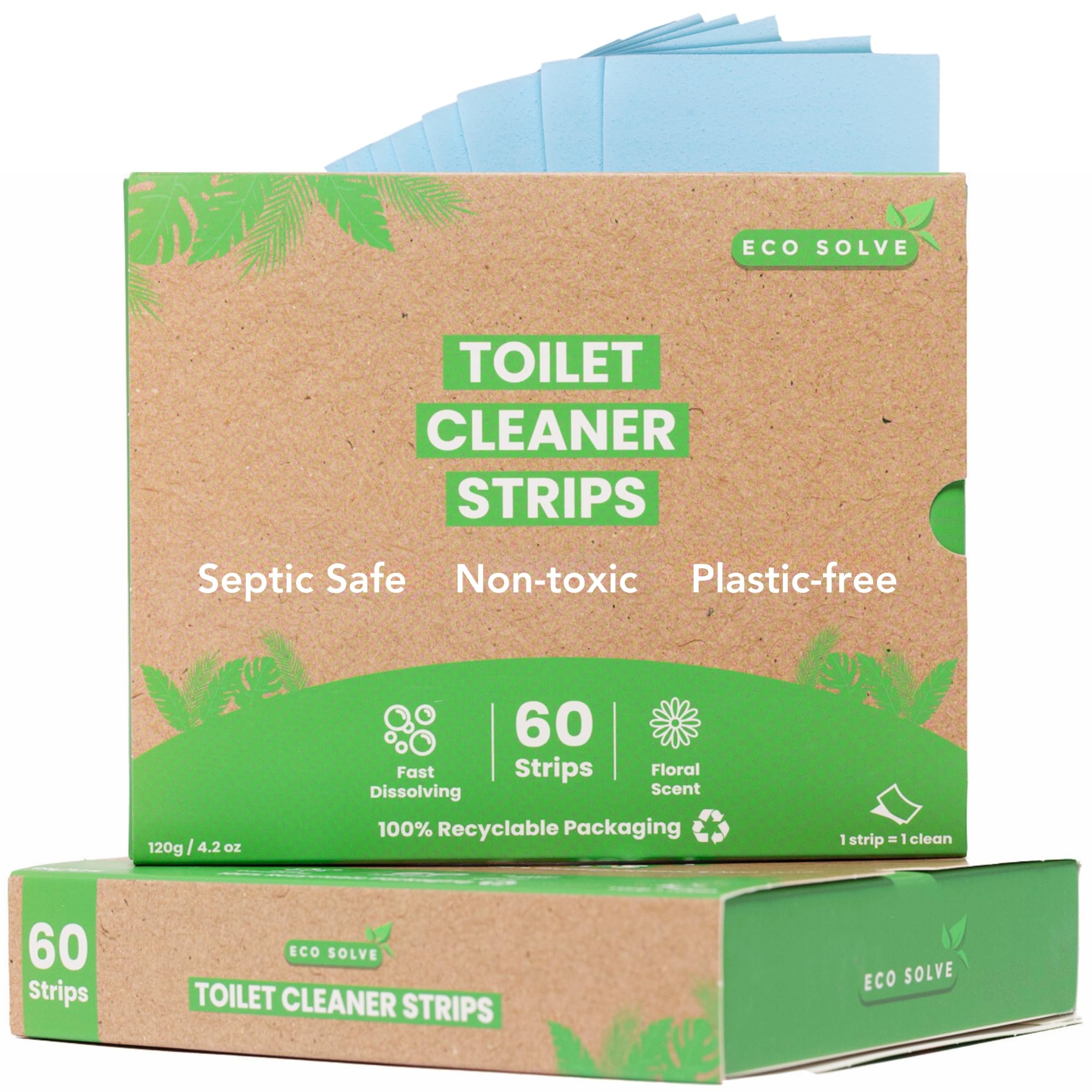 Natural Toilet Bowl Cleaner Strips, Eco-friendly, Non-toxic, Septic Safe, Removes Odors & Stains, Plastic-free, Natural Toilet Bowl Cleaner for Quick and Easy Cleaning, Toilet Fresheners (60 count)