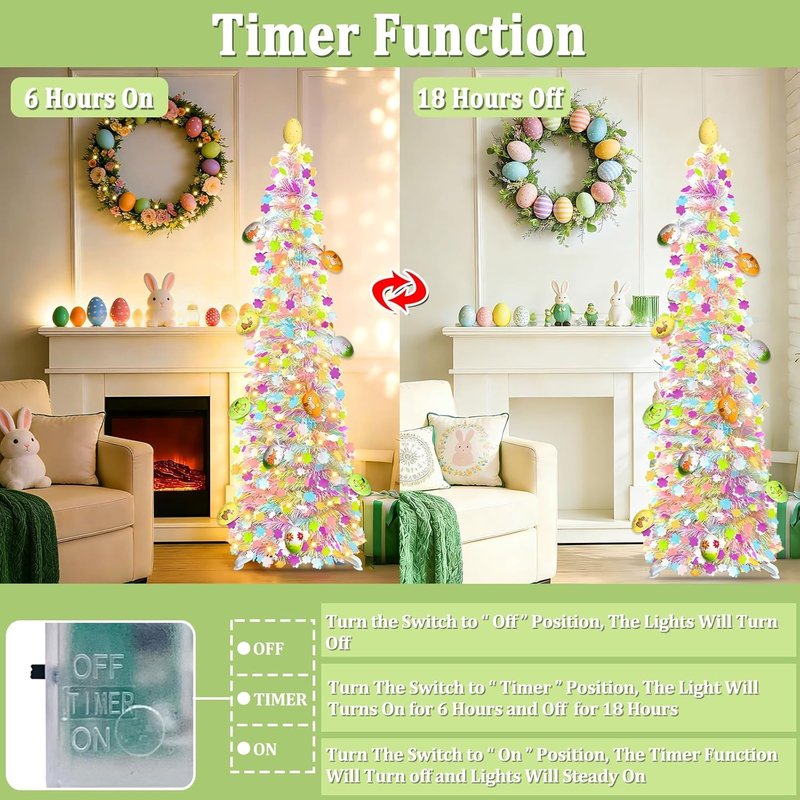 **Skiennix 5Ft Lighted Easter Tree - 50 LED Warm White Lights & Colorful Egg Ornaments | Battery Operated**