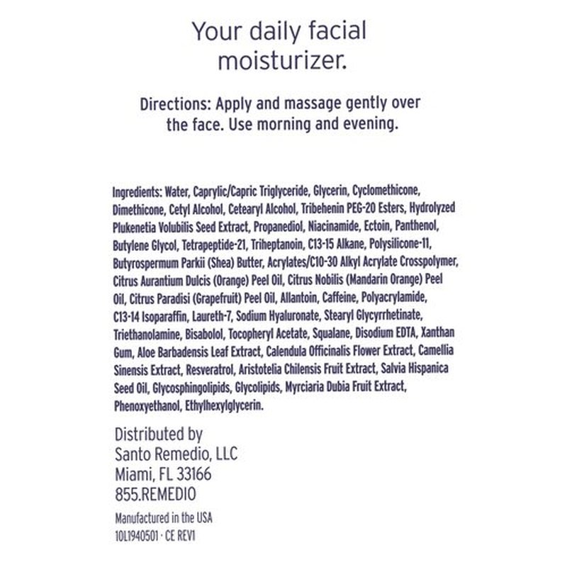 Santo Remedio, Piel Eterna, Moisturizing Face Cream, Hydrates Skin, Daily Moisturizer, Day and Night Cream, Contains Hyaluronic Acid, Vitamin E, Niacinamide, For All Skin Types, 1.7 Fl. Oz. / 50 ml