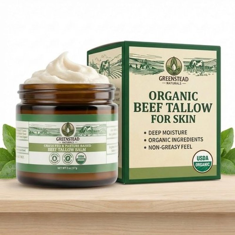 Greenstead Naturals Organic Beef Tallow for Skin – USDA-Certified Organic Tallow Balm for Skin Face and Body with Jojoba Oil and Cocoa Butter – Unscented and Herb-Infused – 2 oz.