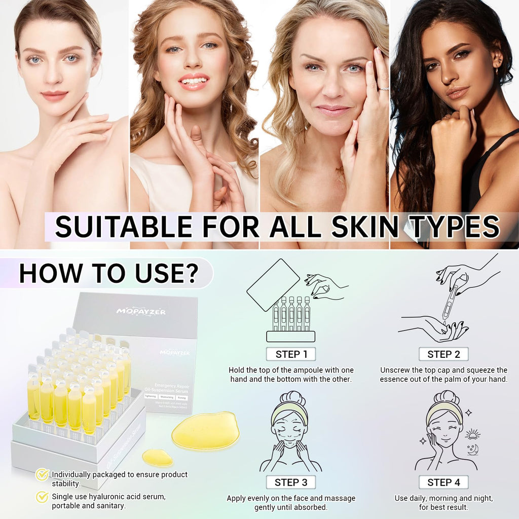 4D Hyaluronic Acid Serum with Collagen, Oil Suspension Serums for Barrier Repair, Facial Firming & Moisturizing, Anti Aging Serum for Balance Oil & Water, 30 Pcs Single-Use Vial for Sensitive Skin