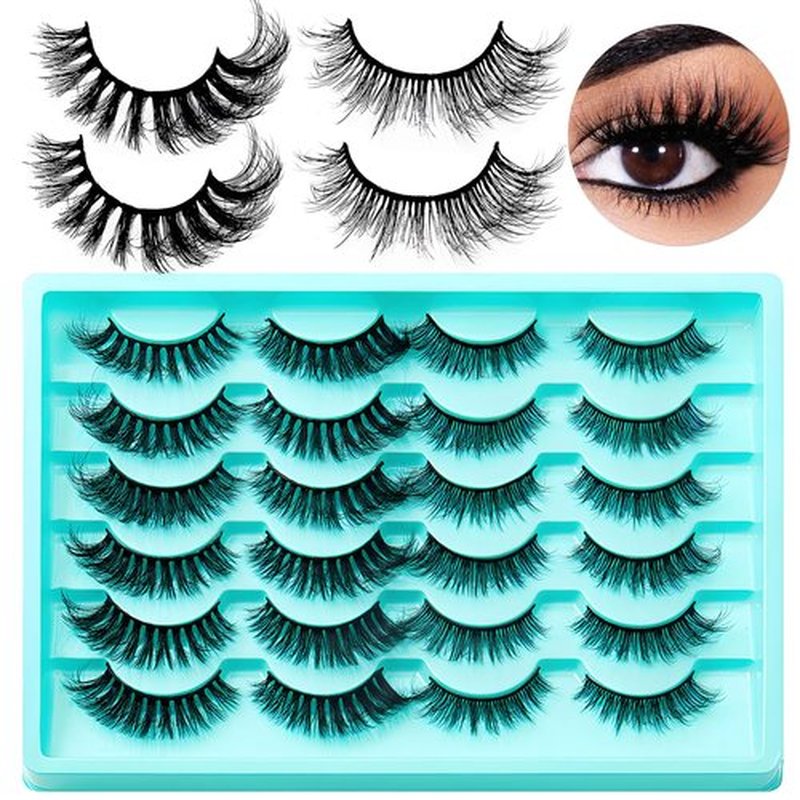 LoveOurHome 12 Pairs Faux Mink Lashes Wispy Lashes 8D Volume False Eyelashes Flully Eye Lash Extesnion Curly Cat Eye Fake Lashes 2 Style Pack Natural Look Fake Eyelash with Tweezers for Women Girls
