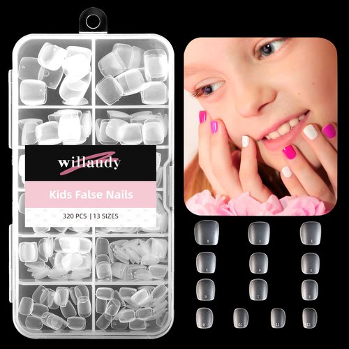 320 Pcs 13 Sizes Short Clear Press on Nails for Kids Acrylic Fake Nails for Girls Full Cover Kids Nails Set Matte Nail Tips