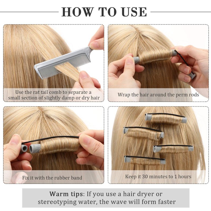 WILLBOND Cold Wave Rods - 36-Piece Hair Perm Rods with Steel Rat Tail Comb for Styling