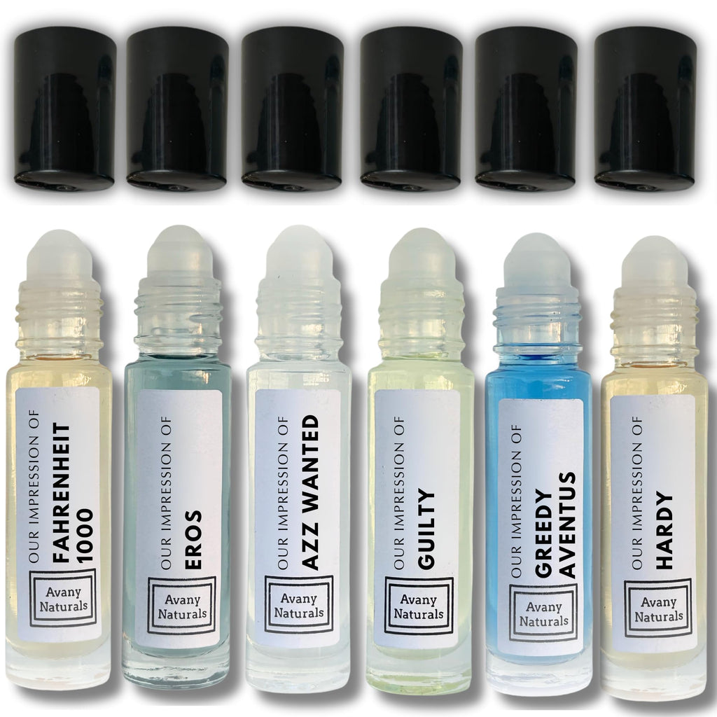 Avany Naturals Men Body Oil Cologne - Replicant Perfume, Alt Fragrance Body Oil, Gourmand Cologne, 6 Pc (Manly Man)