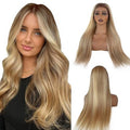 Belaved 4T16P22 Ombre Highlight Wigs Human Hair 13x6 StraightLace Front Wig Human Hair with Brown Roots Brazilian Remy HD Lace Frontal for White Women 180% Density Pre Plucked