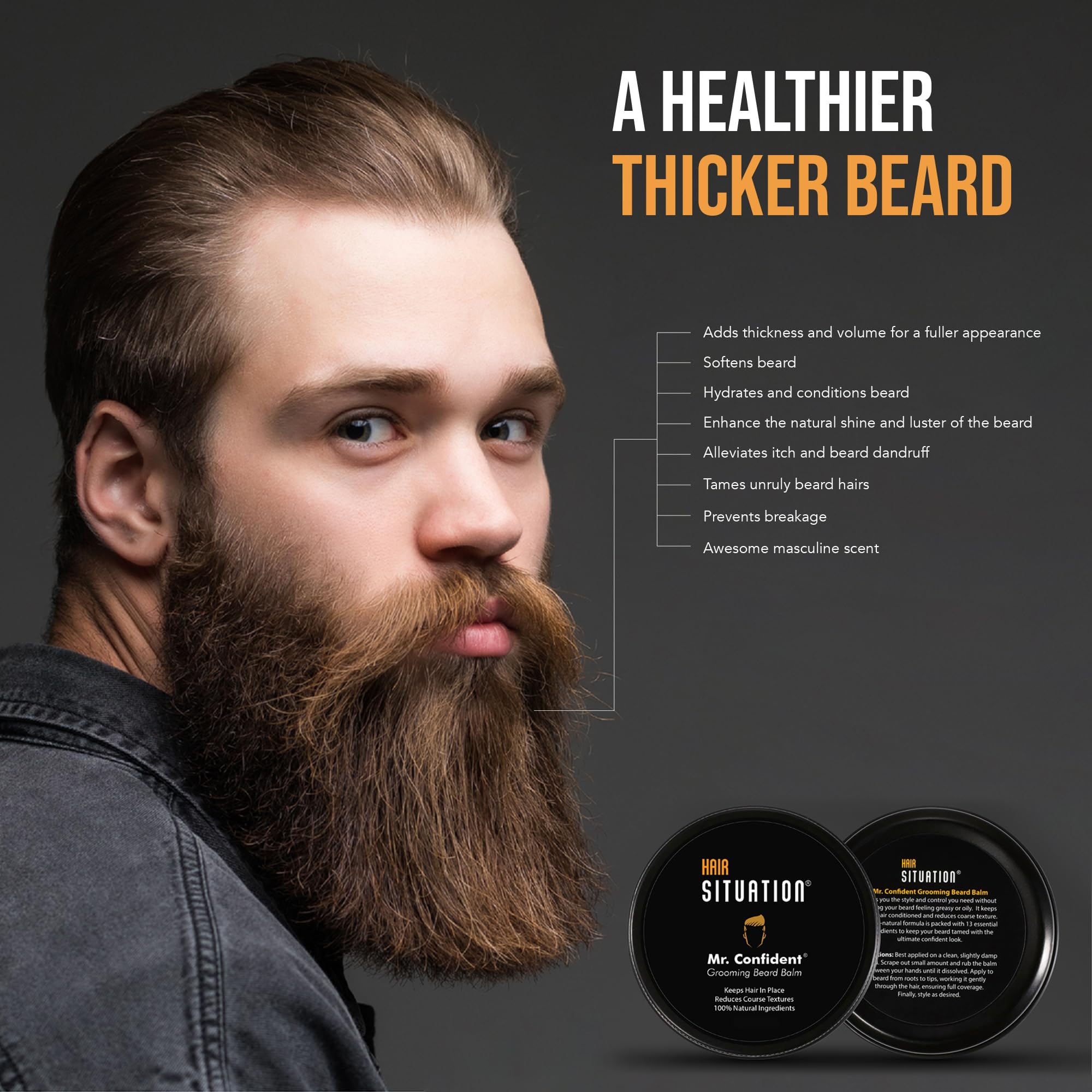 Mr. Confident Beard Balm, Medium Hold, Spiced Woodsy Scent, Beeswax, 2oz