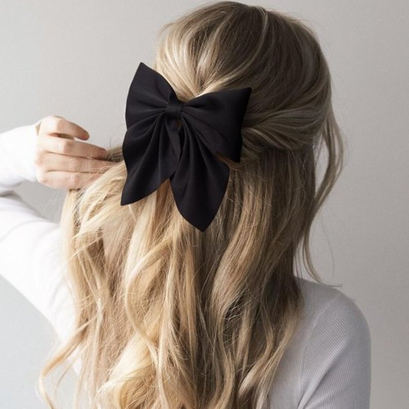 Incinkod 4 Pcs Hair Bows for Women, Short Tail Bow Hair Clips, Cute Silky Satin Womens Hair Bows, Bow Clips for Women (Black, White, Dark Brown, Light Brown)