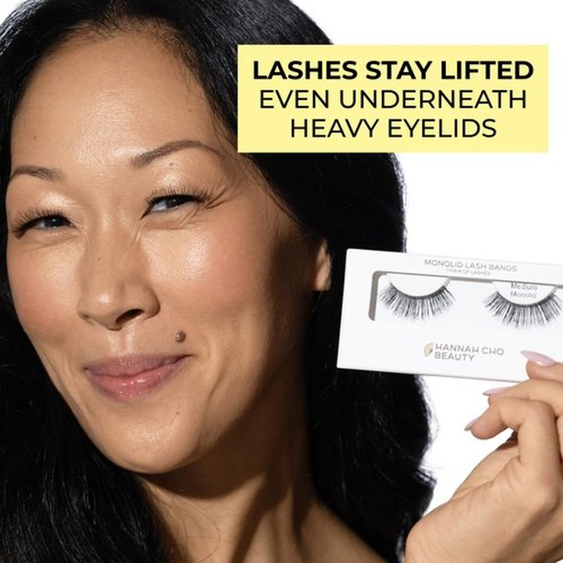 Natural False Lashes for Monolids - Medium Style - Real Hair, Handcrafted, Non-Synthetic - Lifts Heavy Lids - Easy Application - Hannah Cho Beauty