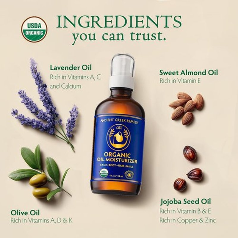 Ancient Greek Remedy Body Oil - Organic Moisturizer for Dry Skin | Nourishing Almond & Jojoba Blend - 4 oz