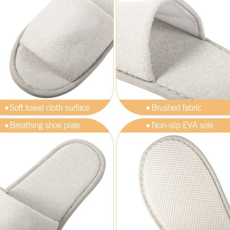 Silicherry 12 Pairs House Slippers for Guests Disposable Open Toe Spa Slippers Unisex Travel Slipper Bulk for Halloween Christmas Wedding Party(Black, White, Khaki, Light Gray,L)