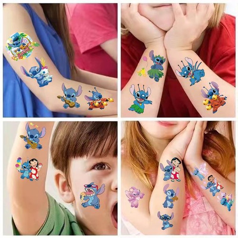 JCQAYB 100Sheets Stitch Temporary Tattoos Birthday Themed Party Supplies Decoration Favors Cartoon Cute Sticker for Kids Boys Home Activity Class Prizes Carnival Christmas Rewards