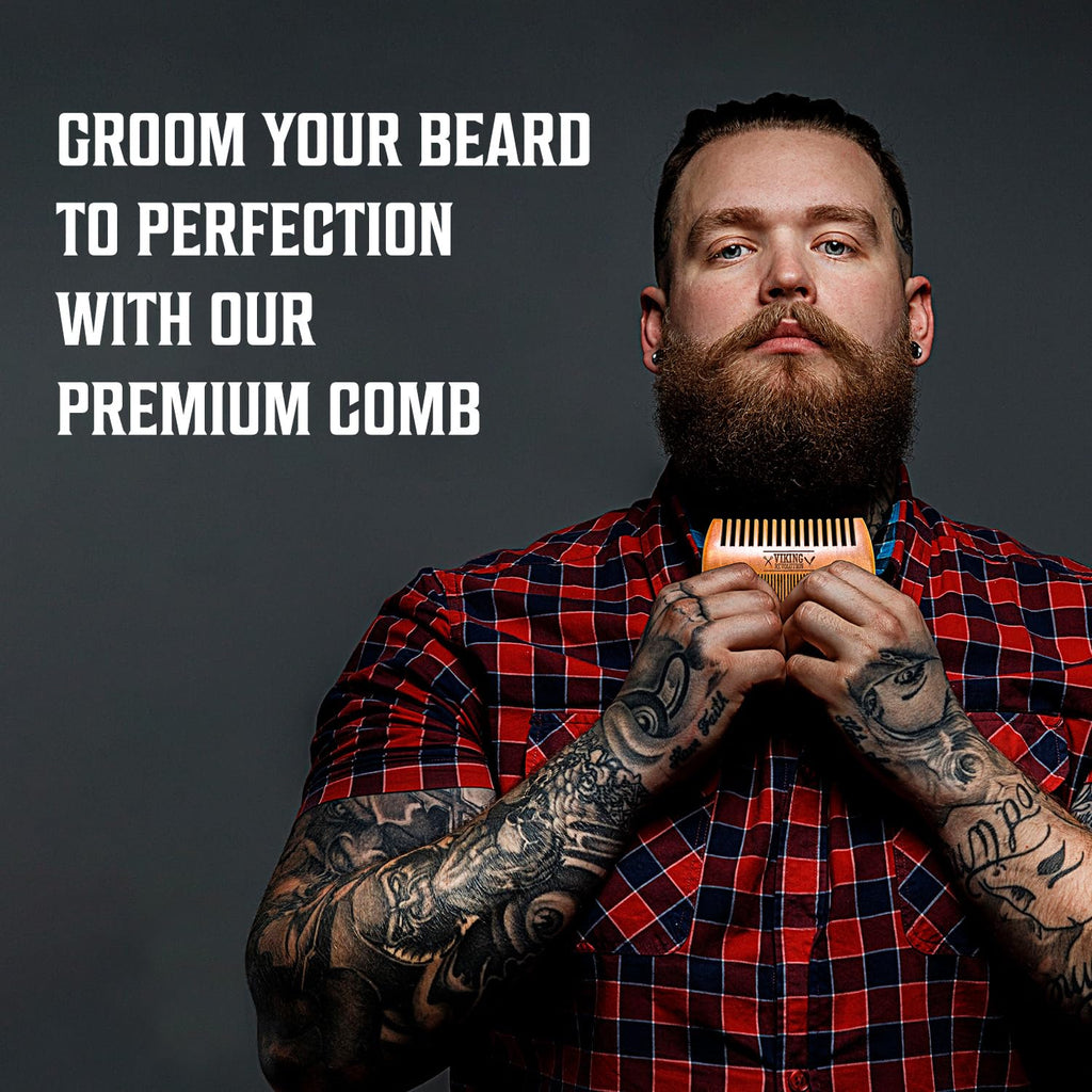 Viking Revolution Wooden Beard Comb & Case, Dual Action Fine & Coarse Teeth, Perfect for use with Balms and Oils, Top Pocket Comb for Beards & Mustaches (2 Pack)