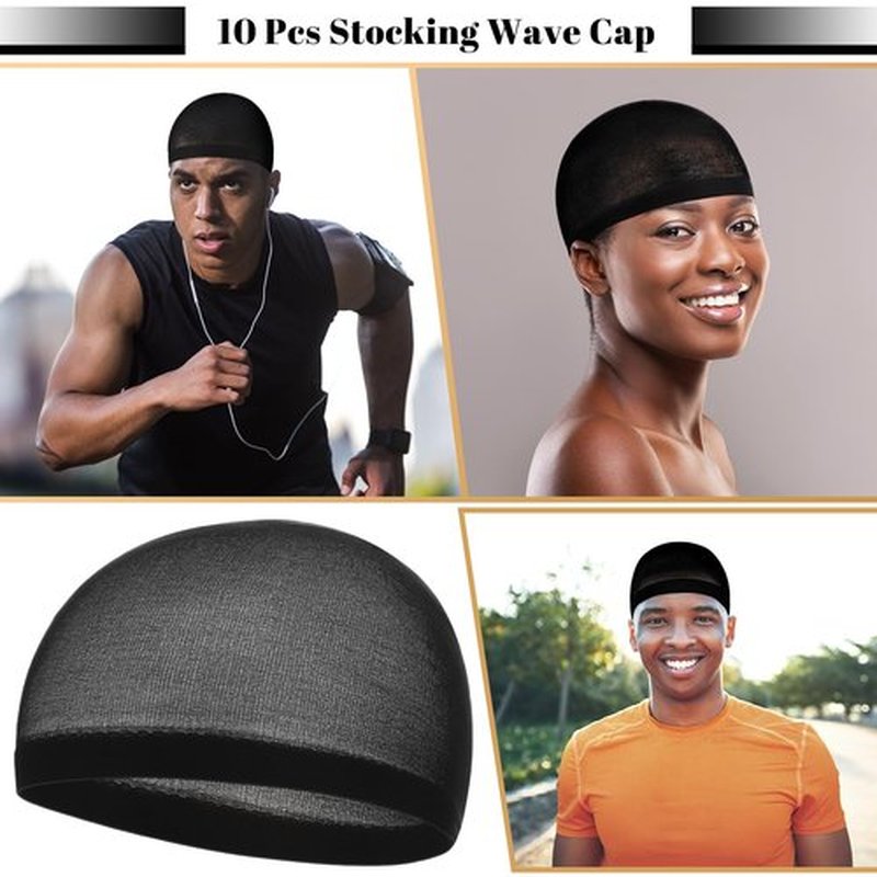 Ramede Stocking Wave Cap for Men Adult Stretchy Nylon Skull Wave Lightweight Beanie Caps Waves for Man Women(10 Pcs,Black)