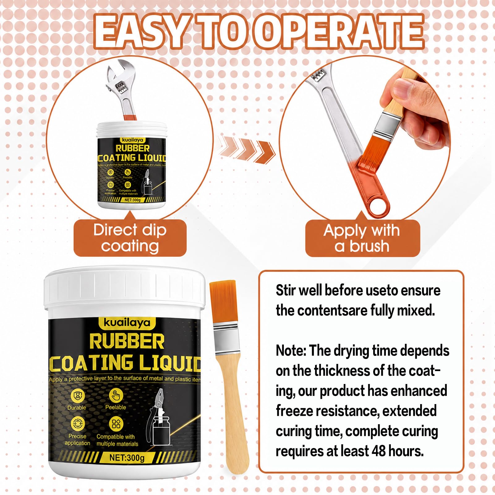 kuailaya Rubber Dip for Tools, Liquid Rubber Dip Tool Handle Dip Coating Effective Protection Slip Resistance Waterproof and Insulating Easy to Peel for Tool Protection Creative DIY, Burnt Orange 300g