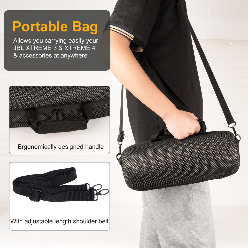 Hard Case Compatible with JBL Xtreme 4/Xtreme 3 Bluetooth Speaker,Travel Carrying Storage Holder Bag with Replacement Shoulder Strap Fit for Charger Adapter and Accessories (Black+White)