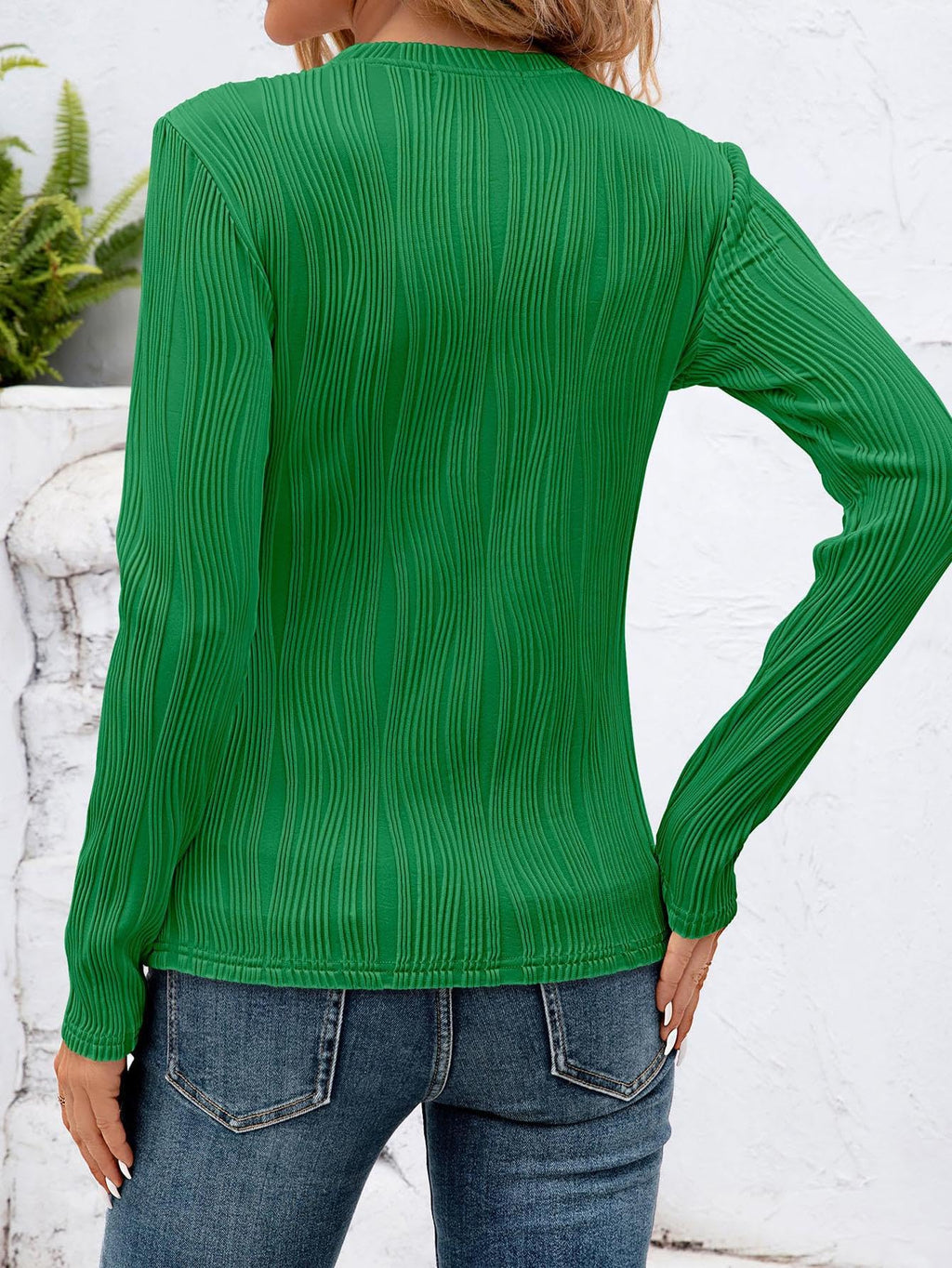 Am Direct Womens Tops Trendy Dressy Casual Long Sleeve Crewneck Basic T Shirts Solid Loose Textured Blouses Outfits Green S