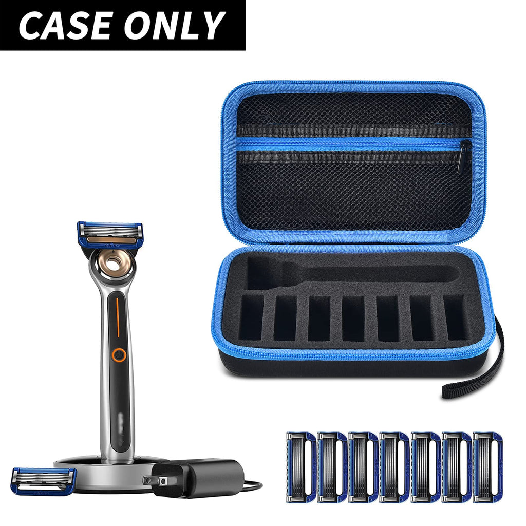 PAIYULE Travel Case Compatible with Gillette Heated Razor for Men, Starter Shave Kit Storage Holder for Blade Refills, Clipper Guards, Charging Dock and Accessories-Blue(Box Only)