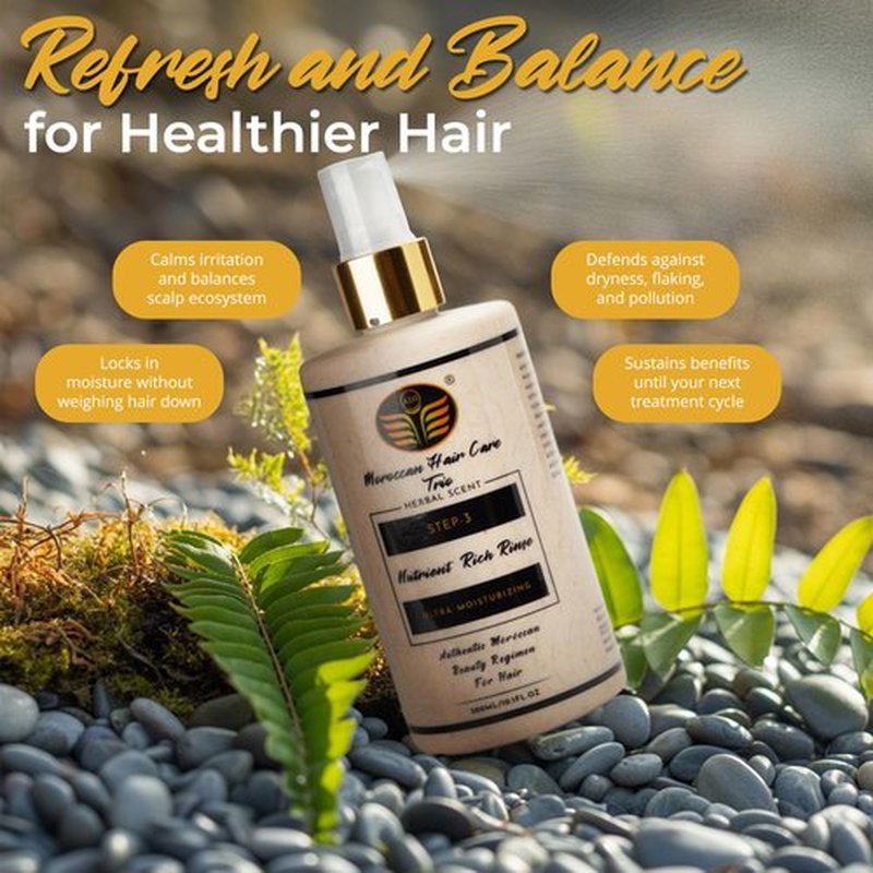Dry Scalp Treatment for Women, 3 Step Hair Care Trio Set for Itchy Flaky Irritated Scalp, Includes Argan Oil Hair Care, Sulfate & Paraben Free Shampoo & Nutrient Rich Rinse, Anti Dandruff Relief