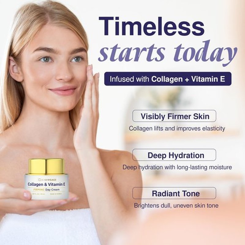 Clear Visage Collagen & Vitamin E Face Moisturizer - Dermatologist Tested, Anti Aging, Korean Skin Care - Hydrates, Strengthens Moisture Barrier, Smooth Makeup - Vegan, Clean Beauty - 1.69 Fl Oz