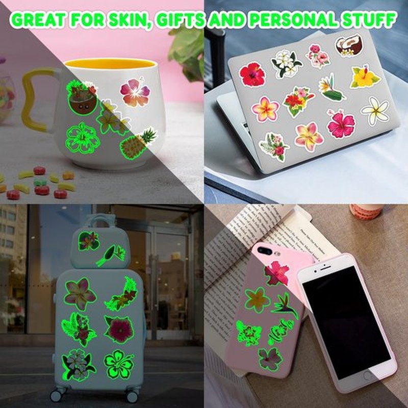 96 PCS Tropical Flower Hawaiian Pre-Cut Temporary Themed Birthday Favors Supplies Décor Cute Luau Gifts For Game Boys Girls Classroom School (Glow In The Dark)
