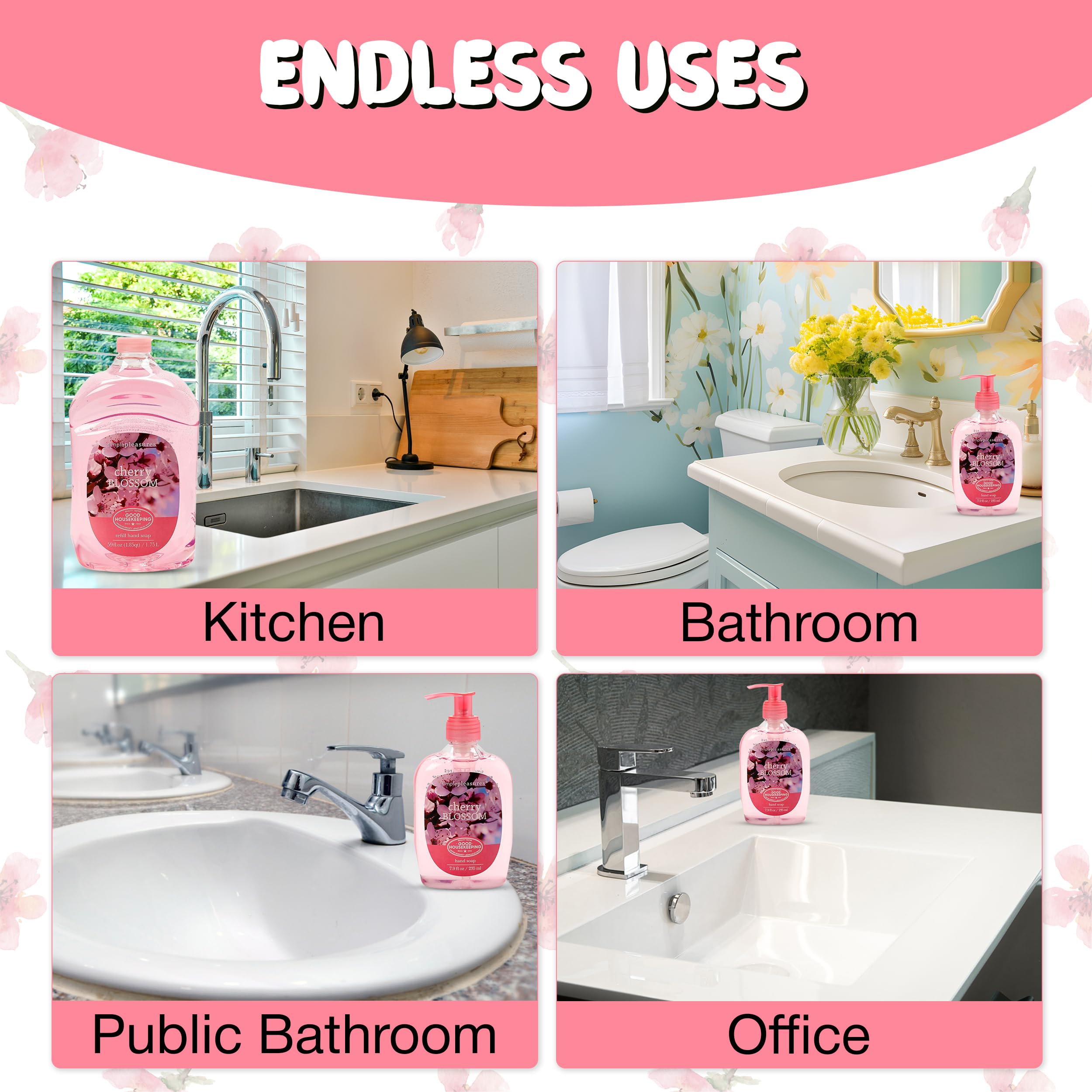SIMPLE PLEASURES Premium Hand Soap Refills Collection - Fresh Cotton Scent, 7.9 oz Bottle with Jumbo 59 oz Refill - Goodhousekeeping Seal Approved - Multiple Scents Cotton Scented Hand Soap and Refill