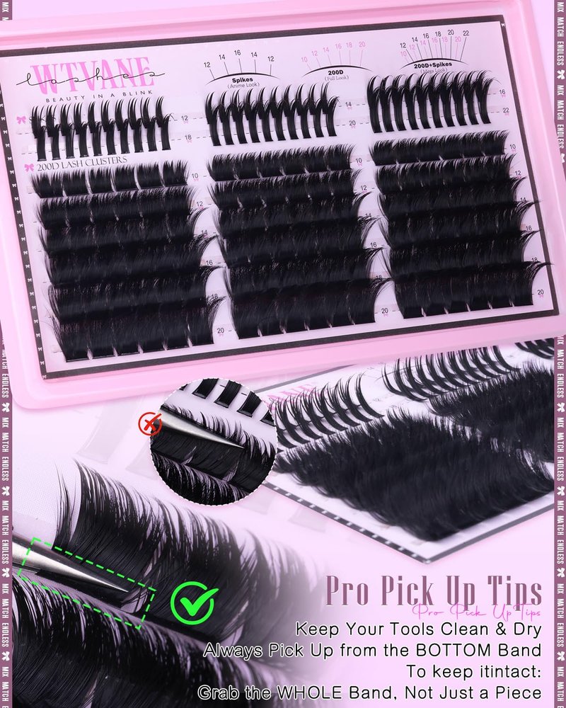 Wtvane Wispy Lash Clusters with Spikes Eyelash Clusters DIY Lash Extensions with 10-20MM 200D Individual Lashes 12-22MM Spiky Lashes Clusters Volume Manga Cluster Eyelash Extensions for Baddie Look