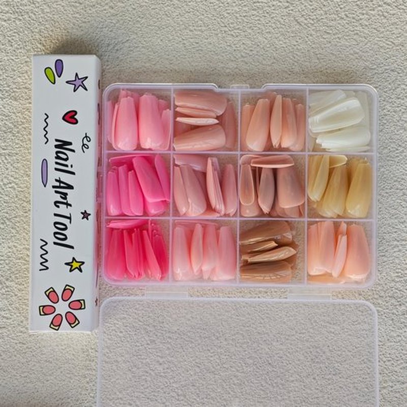 12 Color Coffin Press on Nails Nude Pink Fake Nails Pure Color False Nail Light Color Glue on Nail Reusable Glossy Full Cover Artificial Acrylic Medium Stick on Nail for Women DIY Manicure 288 Pcs