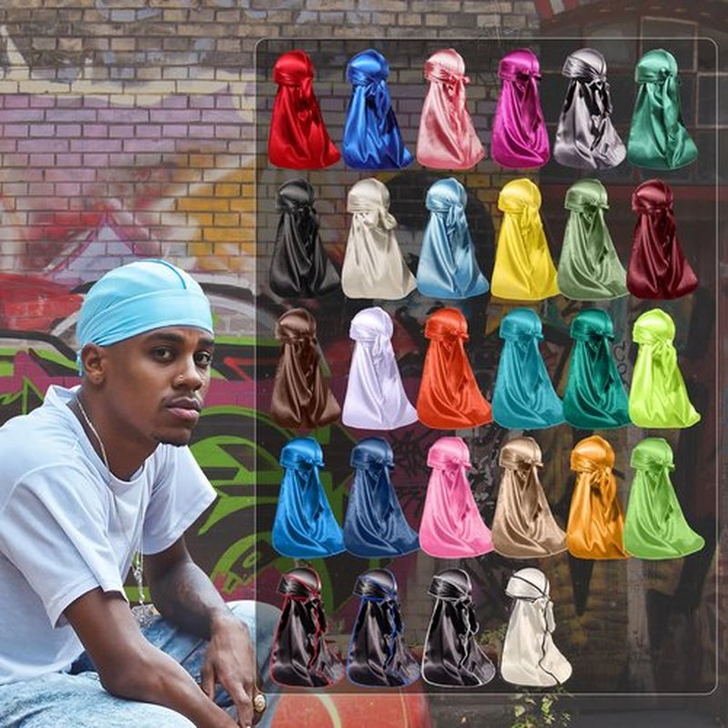 4PCS Silky Durags for Men Women 360 Waves with 1 Wave Cap, Silky Satin Durag Extra Long Tails Black Black Black Black