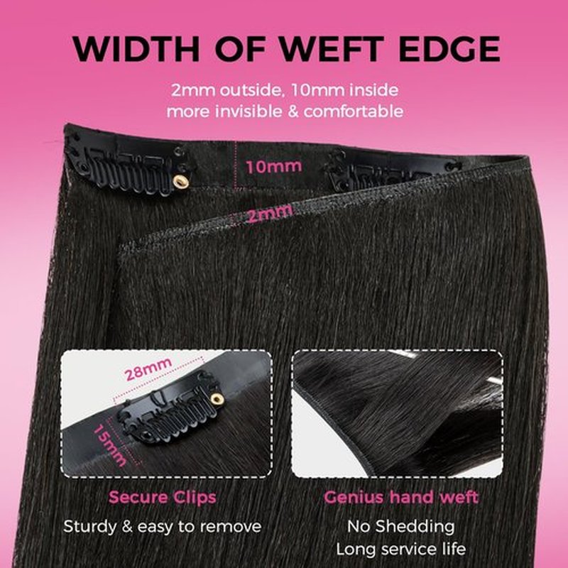 Lashey Genius Weft Hair Extensions Human Hair Natural Black Yaki Straight 7pcs 110g 14 Inch Hair Extensions Real Soft Thin Weft Clip ins for Women