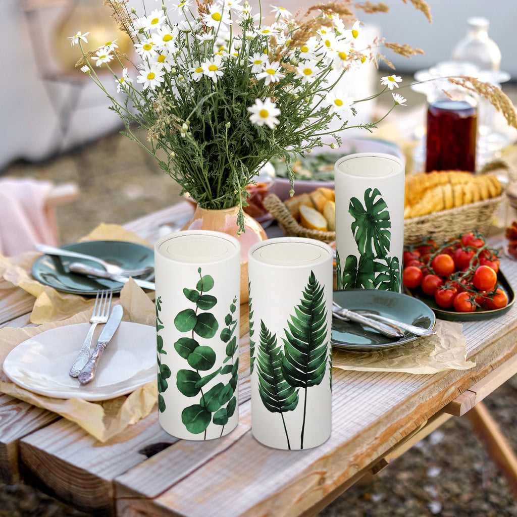 Zonon 8 Pcs Greenery Car Tissue Cylinder with 3-ply Facial Tissue Bulk Round Tissues Holder Box Spring Travel Cylinders Tubes for Car Decoration with 50 Sheets for Cup Holder Round Container
