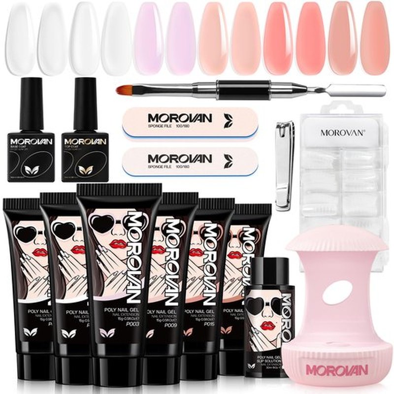 Morovan Poly Gel Nail Kits Starter Kit: Poly Nail Gel Kit for Beginners Poly Gel Kits with U V Light Gel Nail Kit DIY Extension Gel Kit Poly Nail Gel Kit with Everything