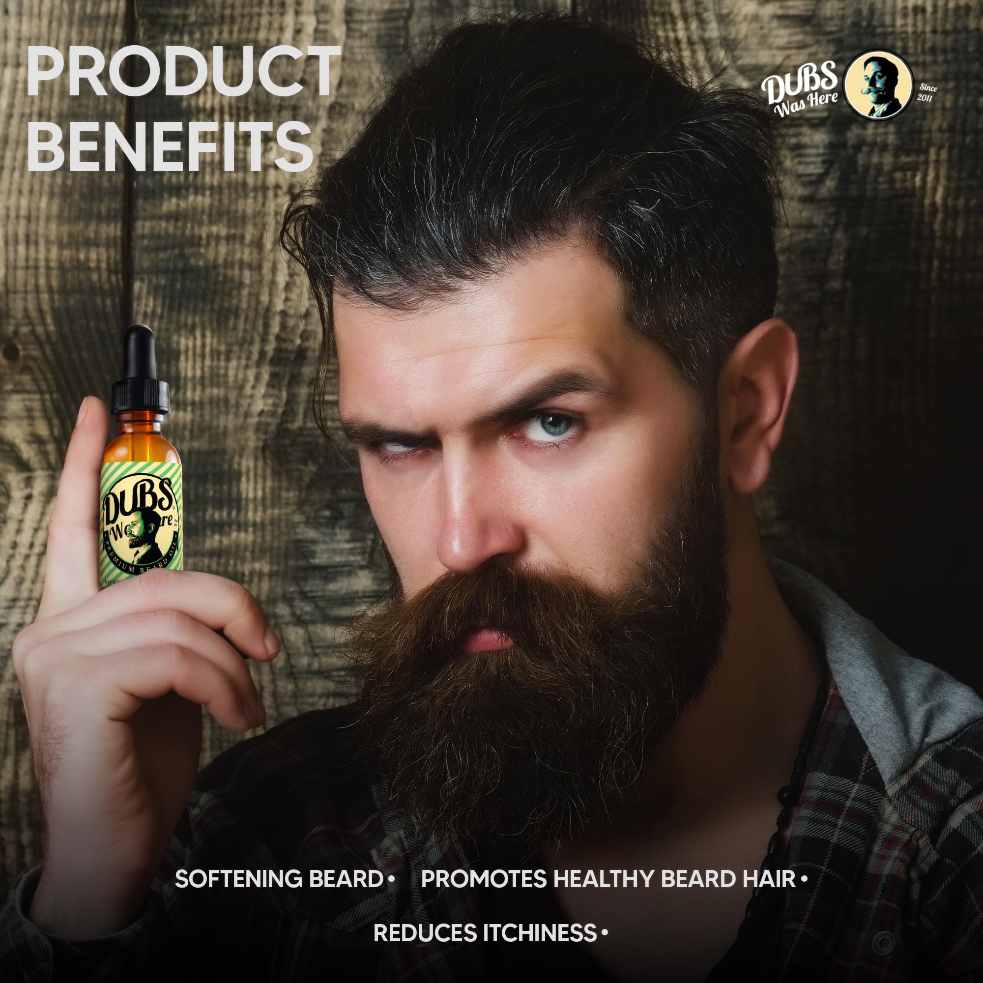 Dubs Was Here Beard Oil | Natural Moisture & Beard Softener | Relieve Beard Itch | Mens Hair Growth Oil | Natural Shine Beard Growth Oil Mustache Gifts for Men | Bay Rummer Scent | 1 Ounce