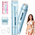 Bikini Trimmer for Women, Rechargeable 2-in-1 Electric Razor for Shower& Travel, IPX7 Waterproof Painless Hair Removal for Bikini Line, Legs, Underarms, Wet & Dry Hypoallergenic Ceramic Blade, Blue
