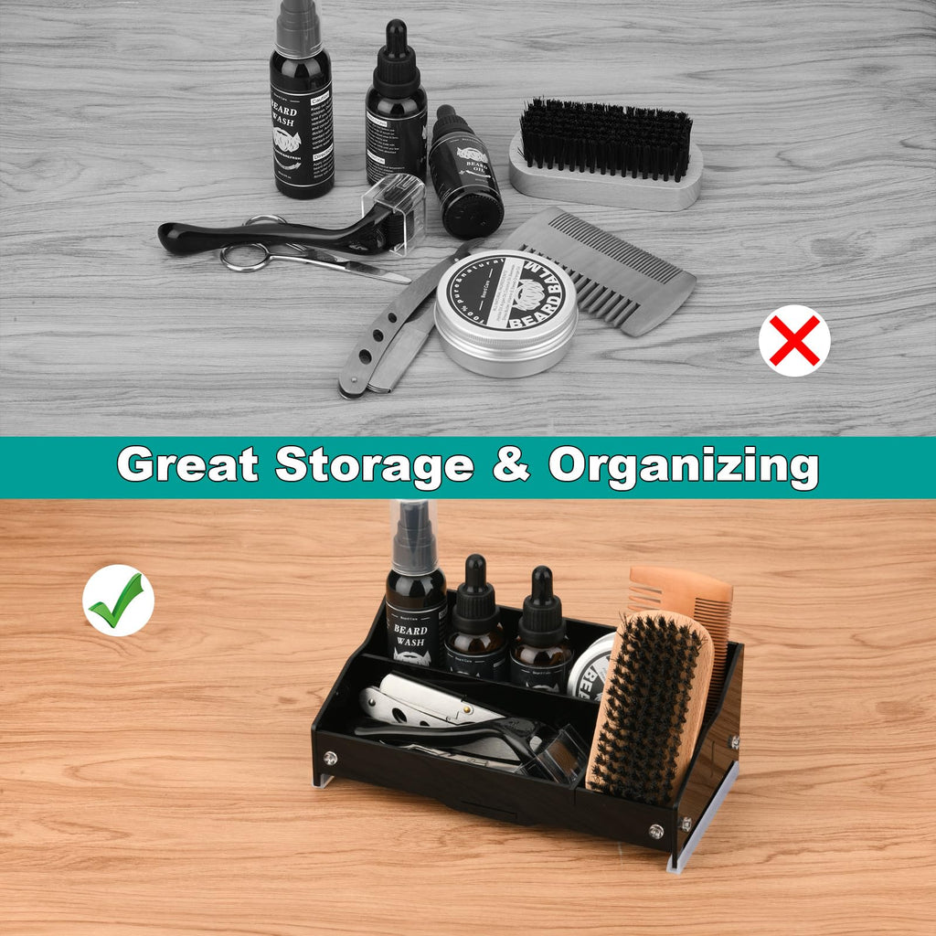 Beautyflier Beard Growth Kit Organizer Case, Acrylic Stand Holder for Men Grooming Kit, Beard Set Storage Holder, Anniversary & Birthday Gifts for Him Boyfriend Husband Dad, Black (Holder Only)