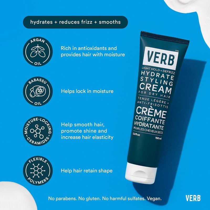 VERB Hydrate Styling Cream - Smooths & Reduces Frizz for Dry Hair - Amber & Warm Jasmine Scent