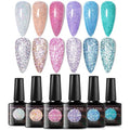 MEET ACROSS Reflective Glitter Gel Nail Polish, Shimmery Glitter Gel Polish Set, Sparkly Shiny Nail Art Varnish Manicure Kit, Soak Off LED Lamp, for Beginners DIY at Home