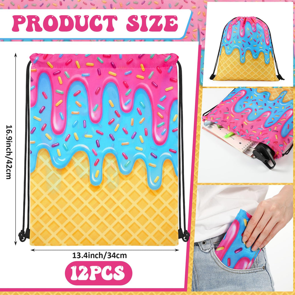 Peryiter 24 Pcs Ice Cream Drip Baseball Party Favors 12 Cooling Towels 12 Drip Drawstring Bags Bulk Sport Gifts for Teams Summer Camping Yoga Running Supplies, Chilly and Absorbent