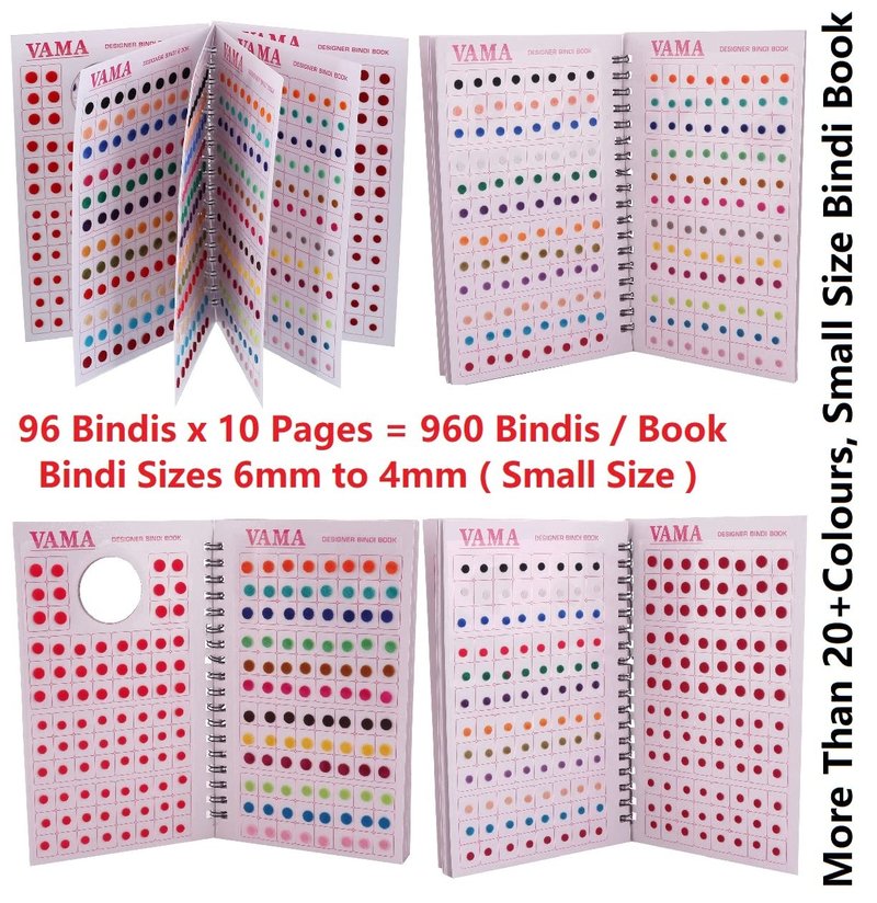 VAMA Fashions Plain Round Kumkum Forehead Indian Sticker Small Bindis Bindiya Spiral Bindi Book Mini Size for Women (948 - Small Bindi Booklet) Mini Sizes 4-6Mm Multicolour