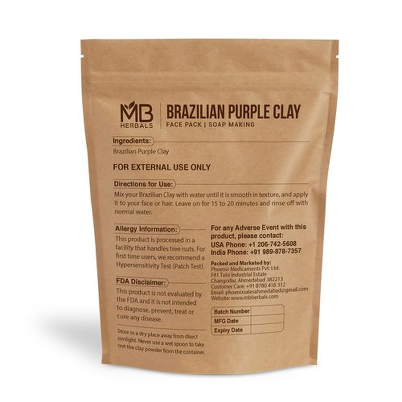 MB Herbals Brazilian Purple Clay Powder 8 oz (0.5 LB / 227 Gram) | Face Packs & Soap Making | Mild Anti-Ageing Clay