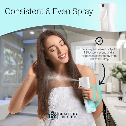 BeautifyBeauties Hair Spray Bottle - Ultra Fine Continuous Mister for Hairstyling & Skin Care | 6.8 Ounces, Black