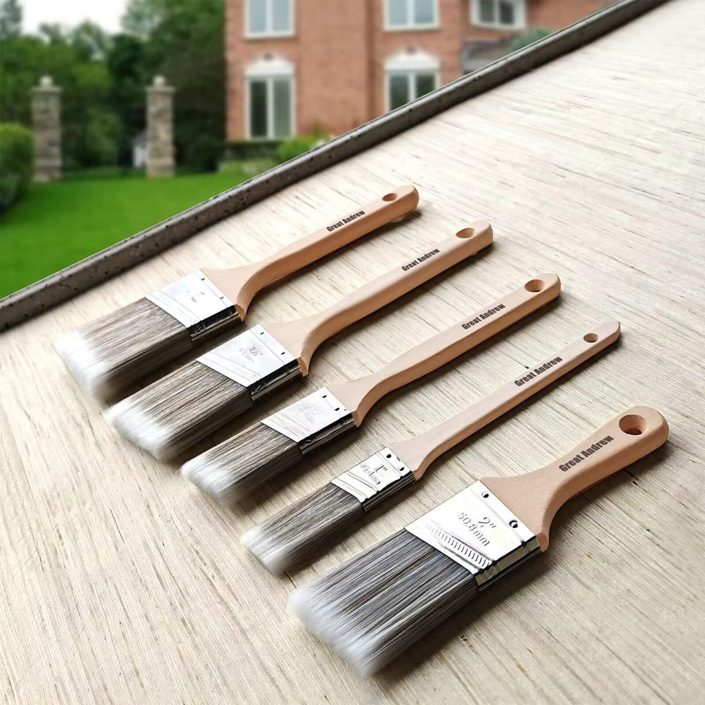 Great Andrew 10 Pack Paint Brushes Bulk (1" 1.5" 2" 2.5" 3") Set, Angle Sash Brushes for Trim, Walls, Wood, Stain Brushes for Painting House & Exterior, Latex, Oil