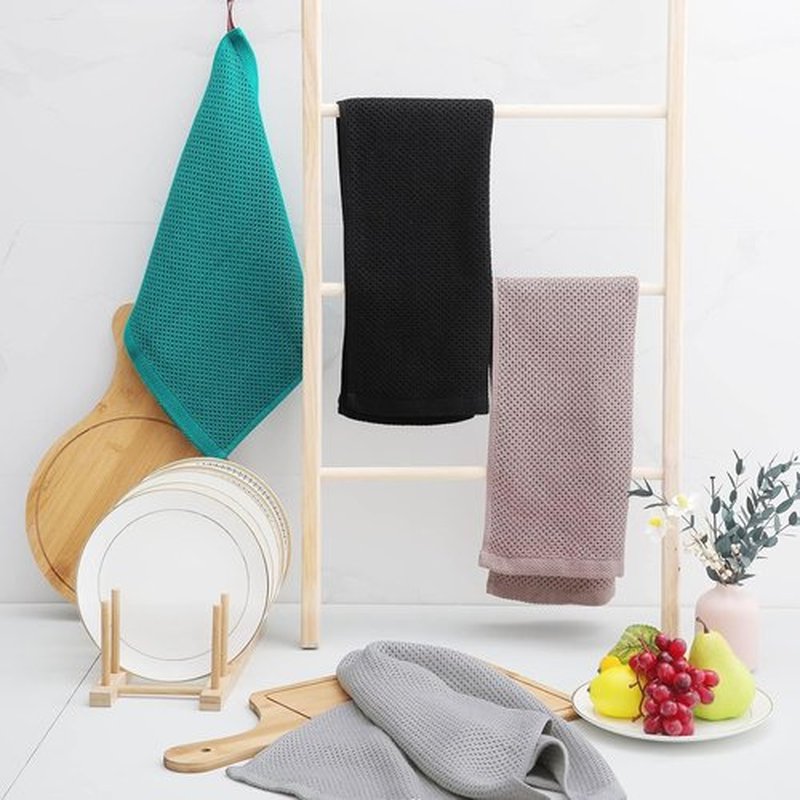 Homaxy Kitchen Dish Towels - 100% Cotton Waffle Weave, Ultra Soft & Absorbent, 12-Pack | Black, 13 x 28 Inches