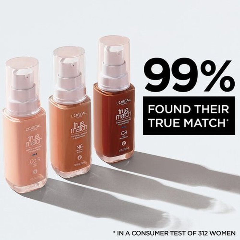 L’Oréal Paris True Match Super-Blendable Foundation, Medium Coverage Liquid Foundation Makeup with SPF 17, W10.5, Deep, 1 Fl Oz (Pack of 3)