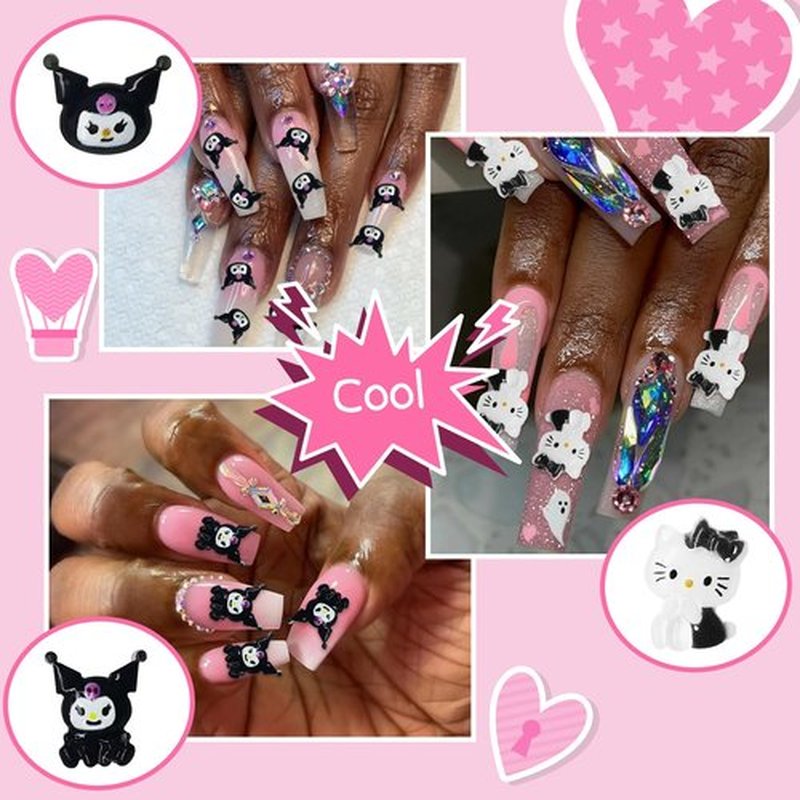 140 PCS Nail Charms, Kawaii 3D Nail Charms Cartoon Kitty Cute Charms for Nails Design, Acrylic Nail Supplies for DIY Nail Art Decorations