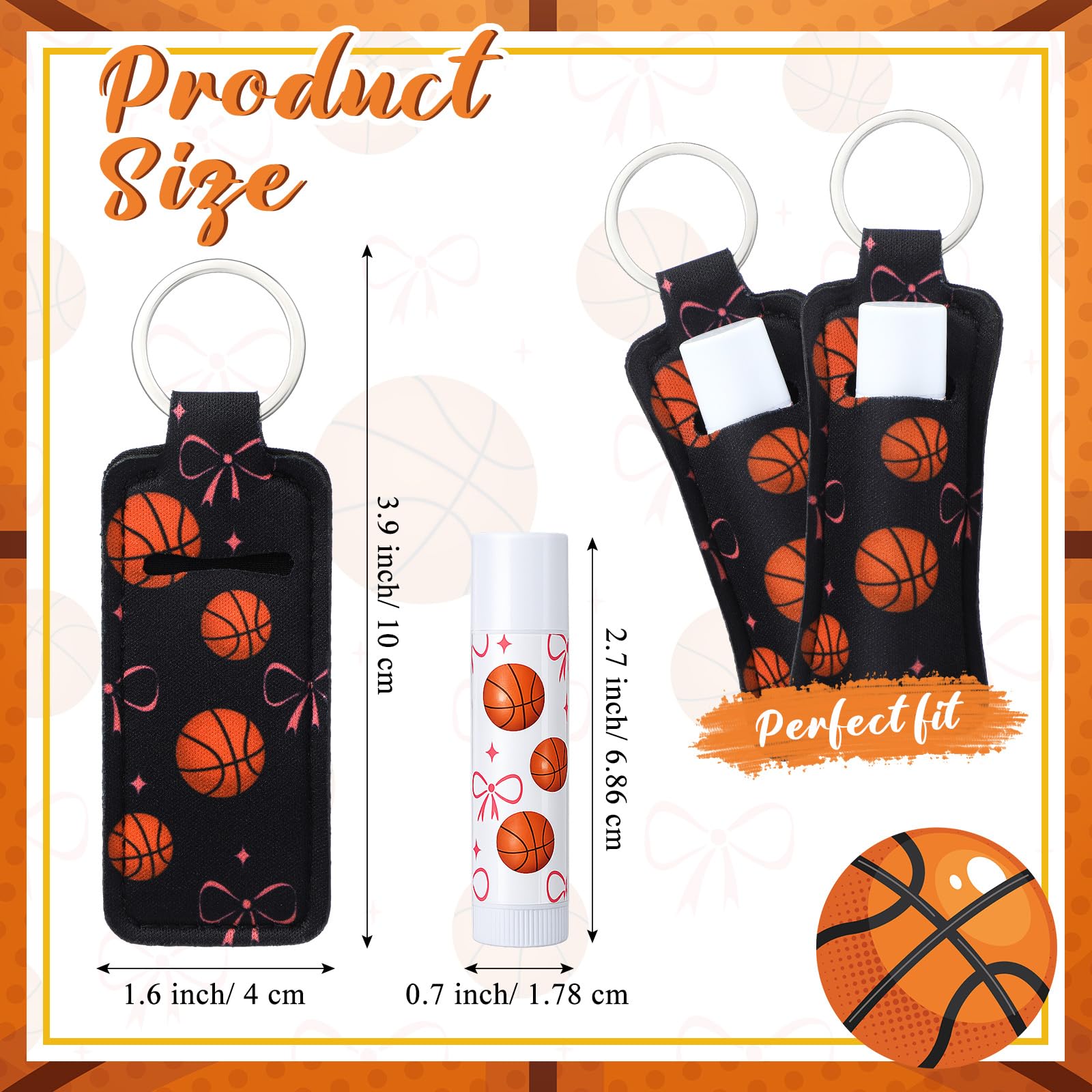 Loopeer 24 Pcs Basketball Party Favors Include Lip Balm and Lipstick Holder Keychain Bulk Moisturizing Basketball and Bow Lip Balm Keychains Pouch for Team Gifts Sports Party Supplies