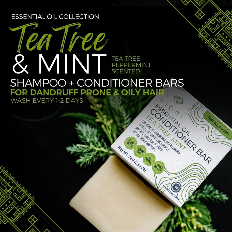 Viori Tea Tree Mint Conditioner Bar - Handcrafted Organic Formula with Rice Water | All-Natural Care