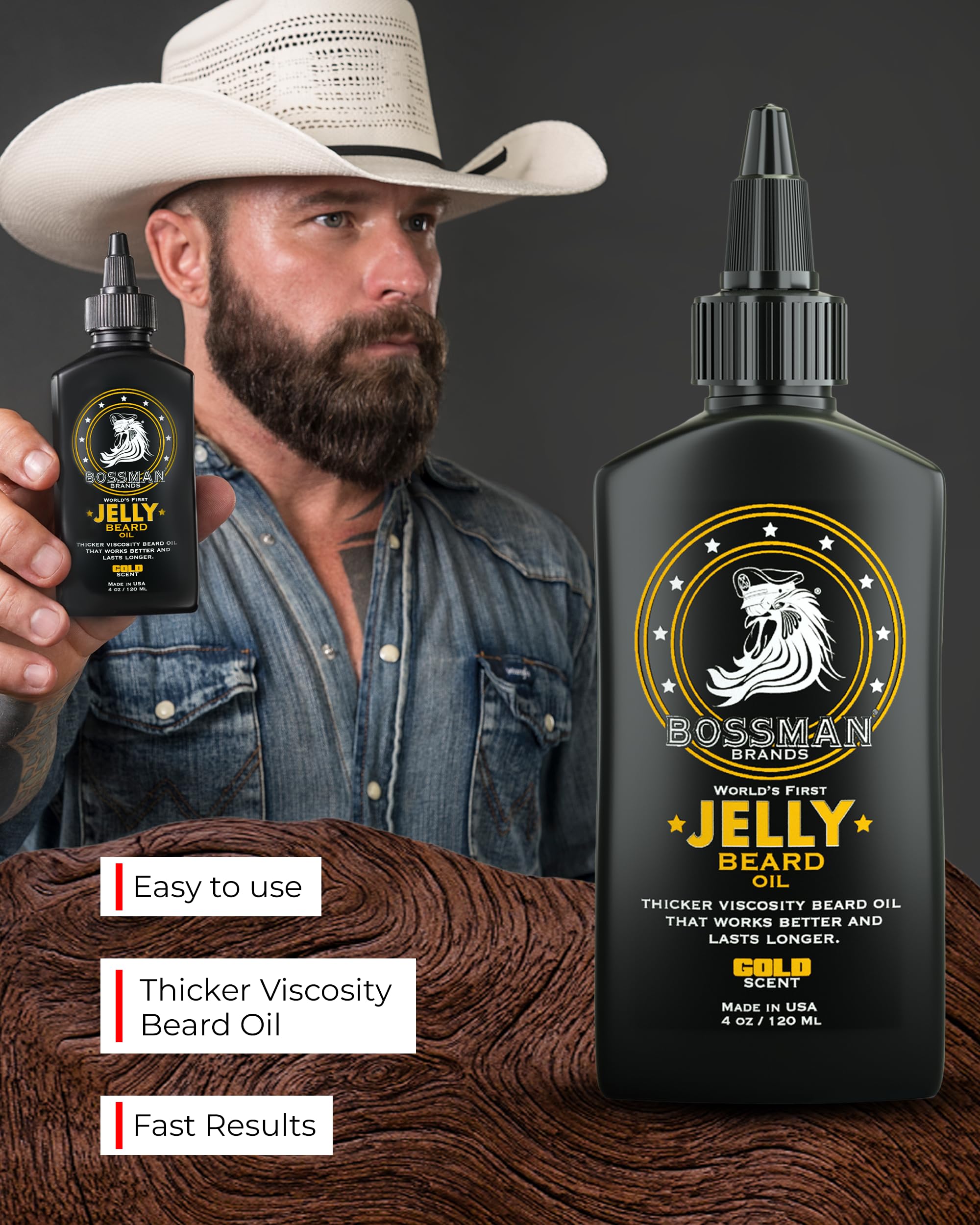 Bossman Jelly Beard Oil for Men - 3 Pack (12 oz in Total, Gold Scent) – Softens, Moisturizes & Conditions with Natural Ingredients